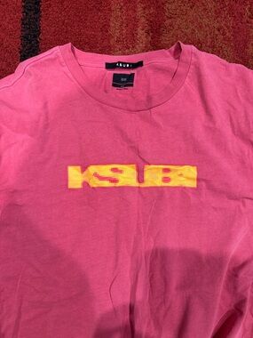Ksubi Pink Short Sleeve Tee with Yellow Logo